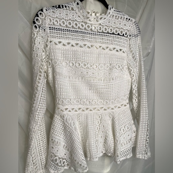 Endless Rose Crochet Lace Peplum Top White Long Sleeve Small - Picture 5 of 6